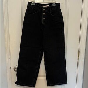 Levi's Black Mile High Cropped Wide-Leg Jeans